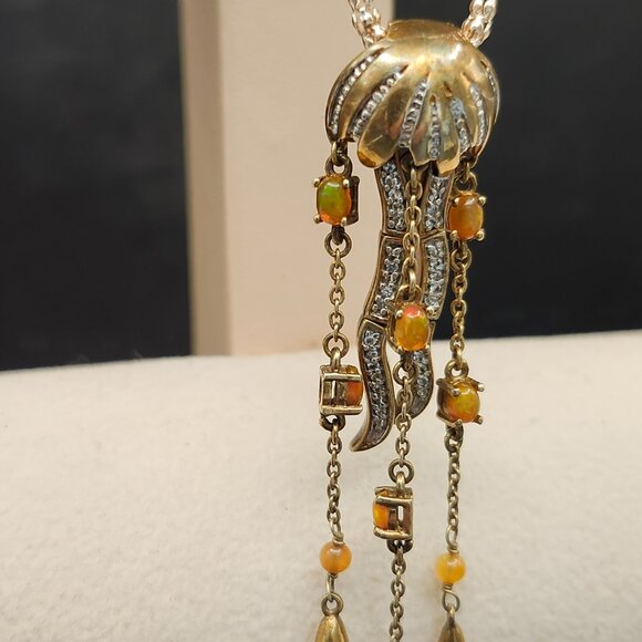 Sterling Silver Gold Ion Finish Jelly Opal Tanzanite Pendant Dangle Clip On - Picture 7 of 7